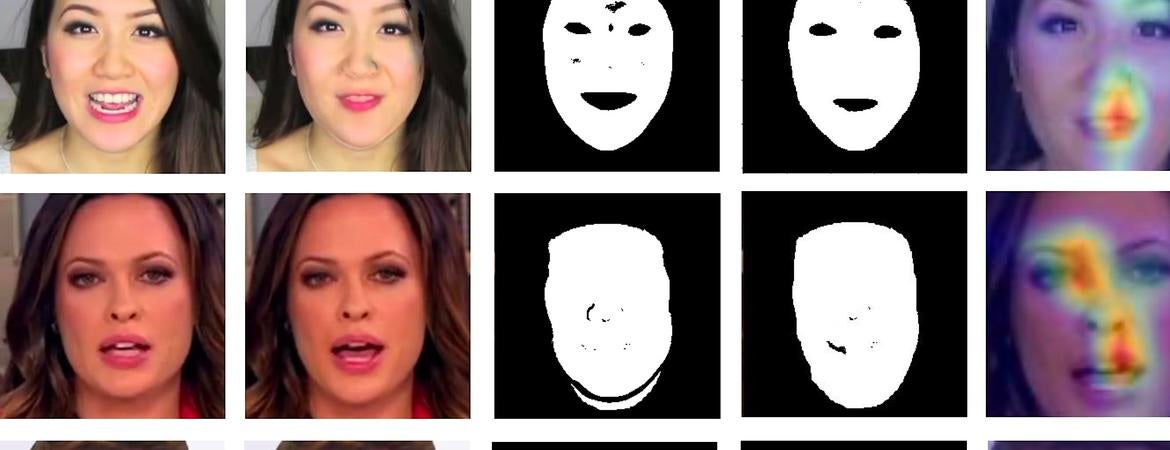 A figure from a scientific paper showing an automated approach to detecting manipulated facial expressions in videos
